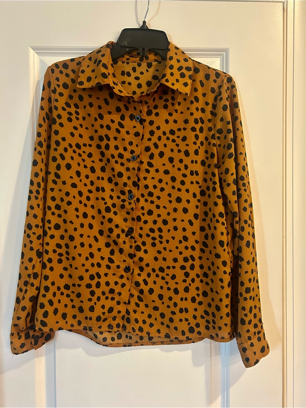 SHEIN Bronze and Black Button-Down Shirt with Black Spot Print